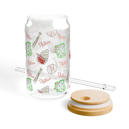 Phillies Glass Cup w/Lid, 16oz