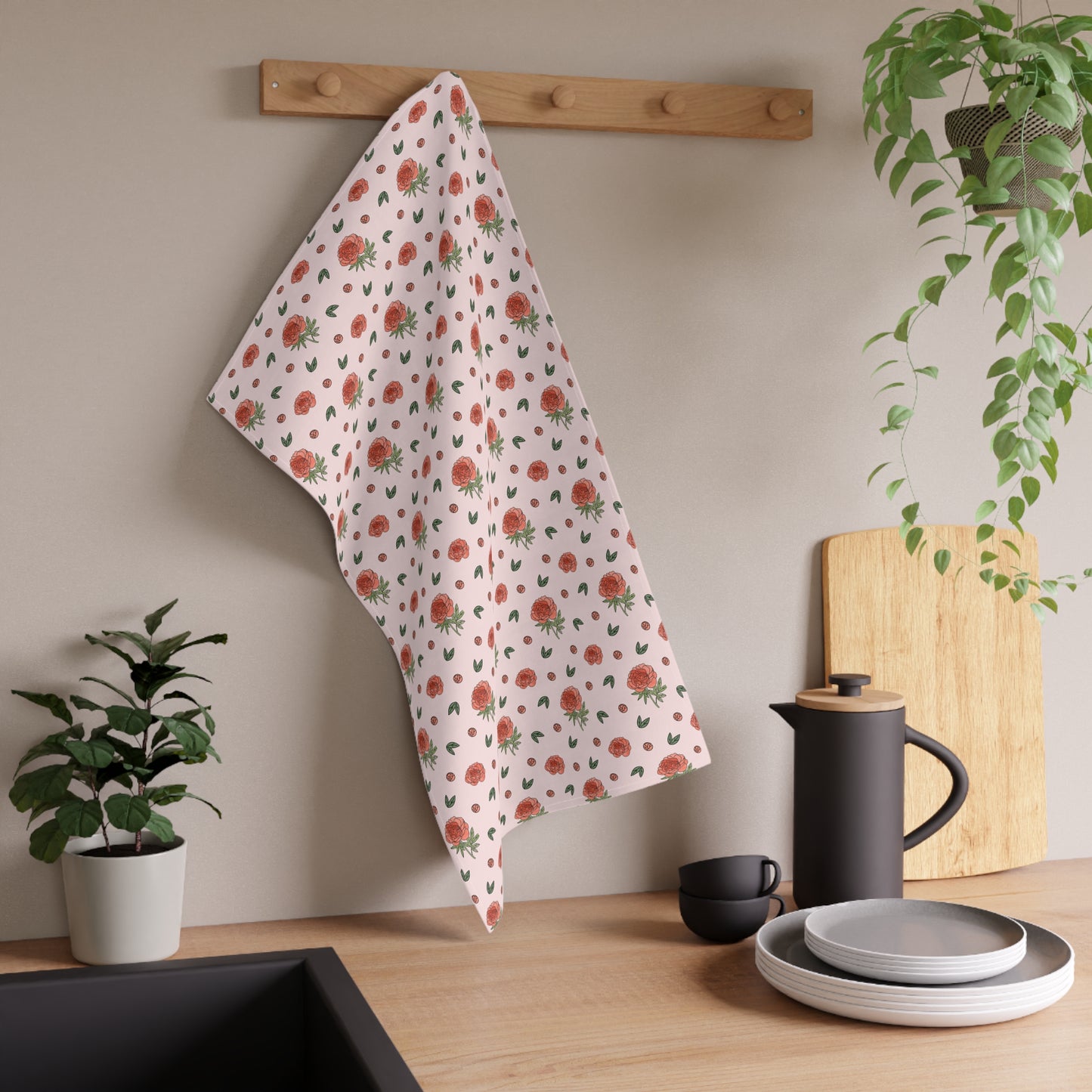 Peony Cotton Tea Towel — Floral Kitchen Tea Towel