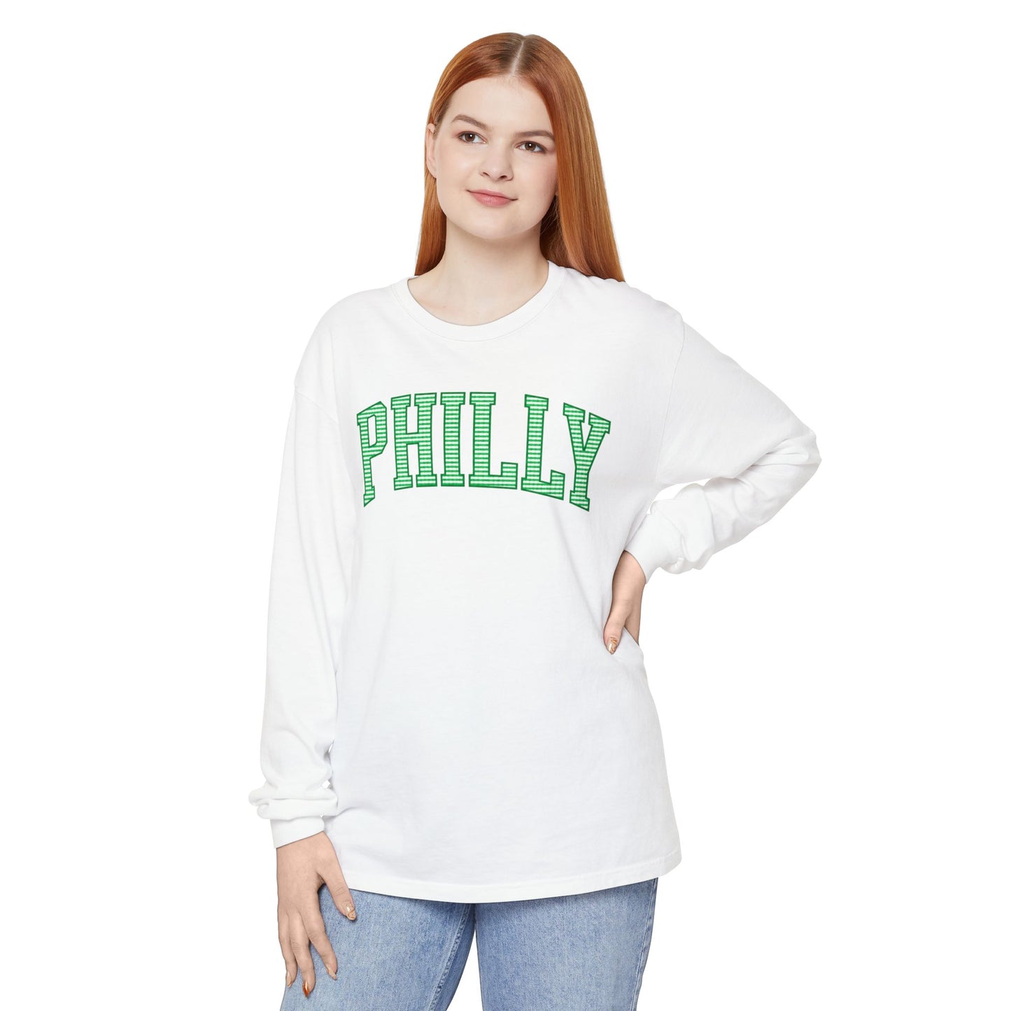 PHILLY Kelly Green Seersucker Long Sleeve Tee