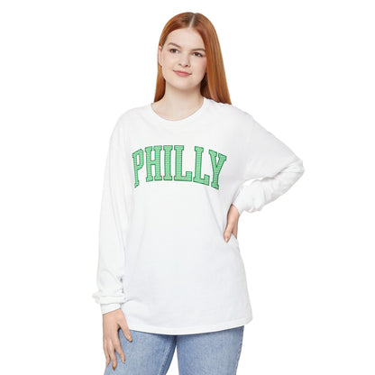PHILLY Kelly Green Seersucker Long Sleeve Tee