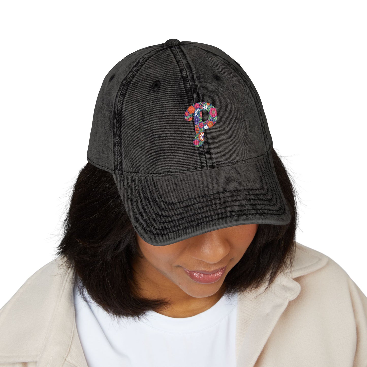 Floral P Acid Wash Baseball Cap