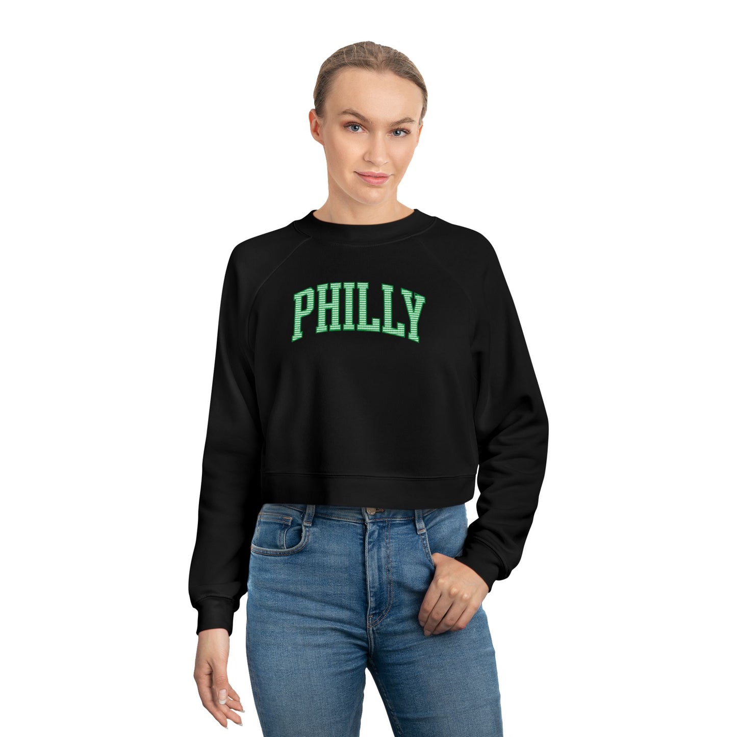 PHILLY Diagonal Kelly Green Women's Cropped Fleece Pullover