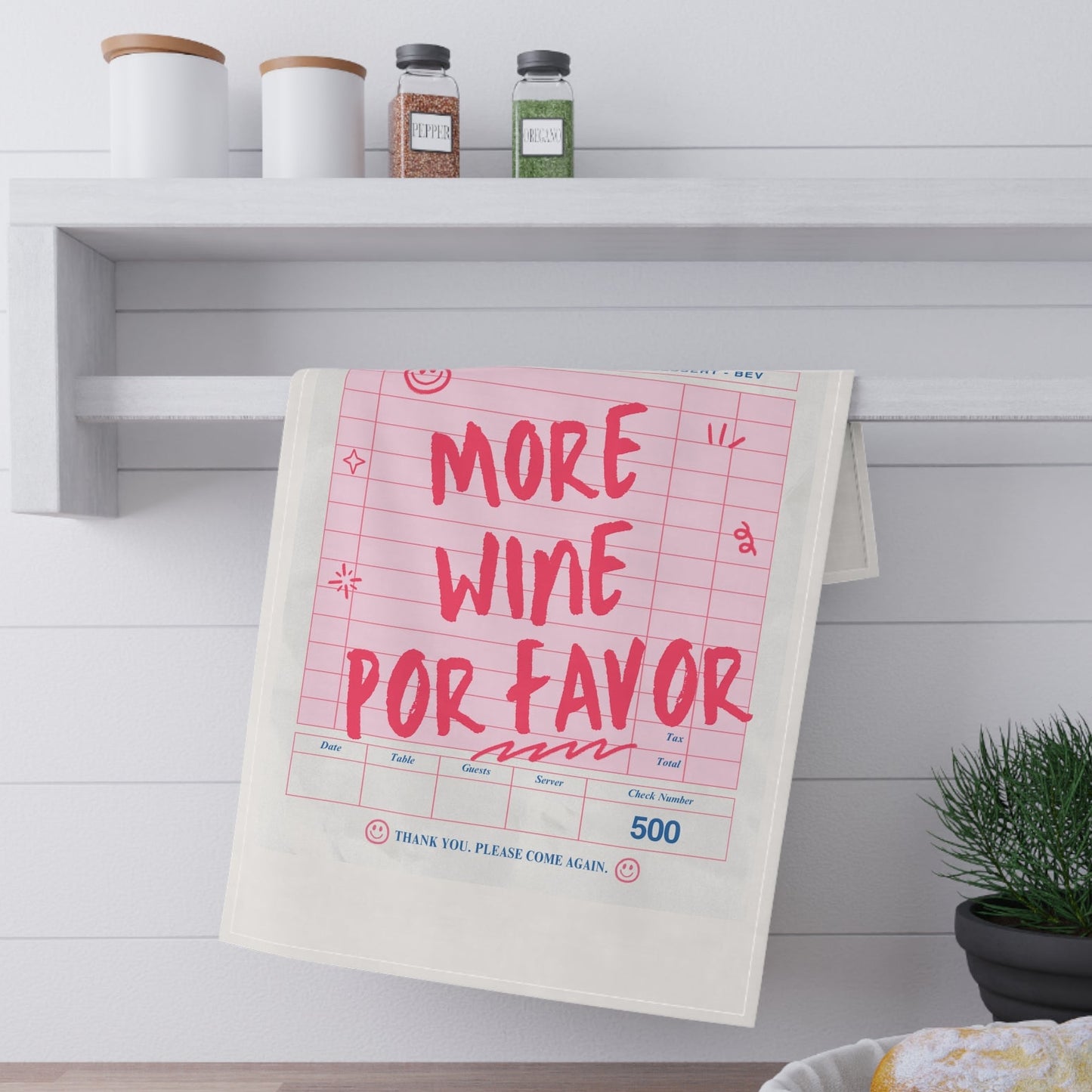 More Wine Por Favor Cotton Tea Towel — Funny Wine Kitchen Towel