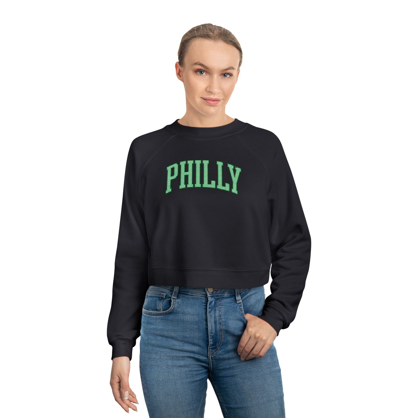 PHILLY Diagonal Kelly Green Women's Cropped Fleece Pullover