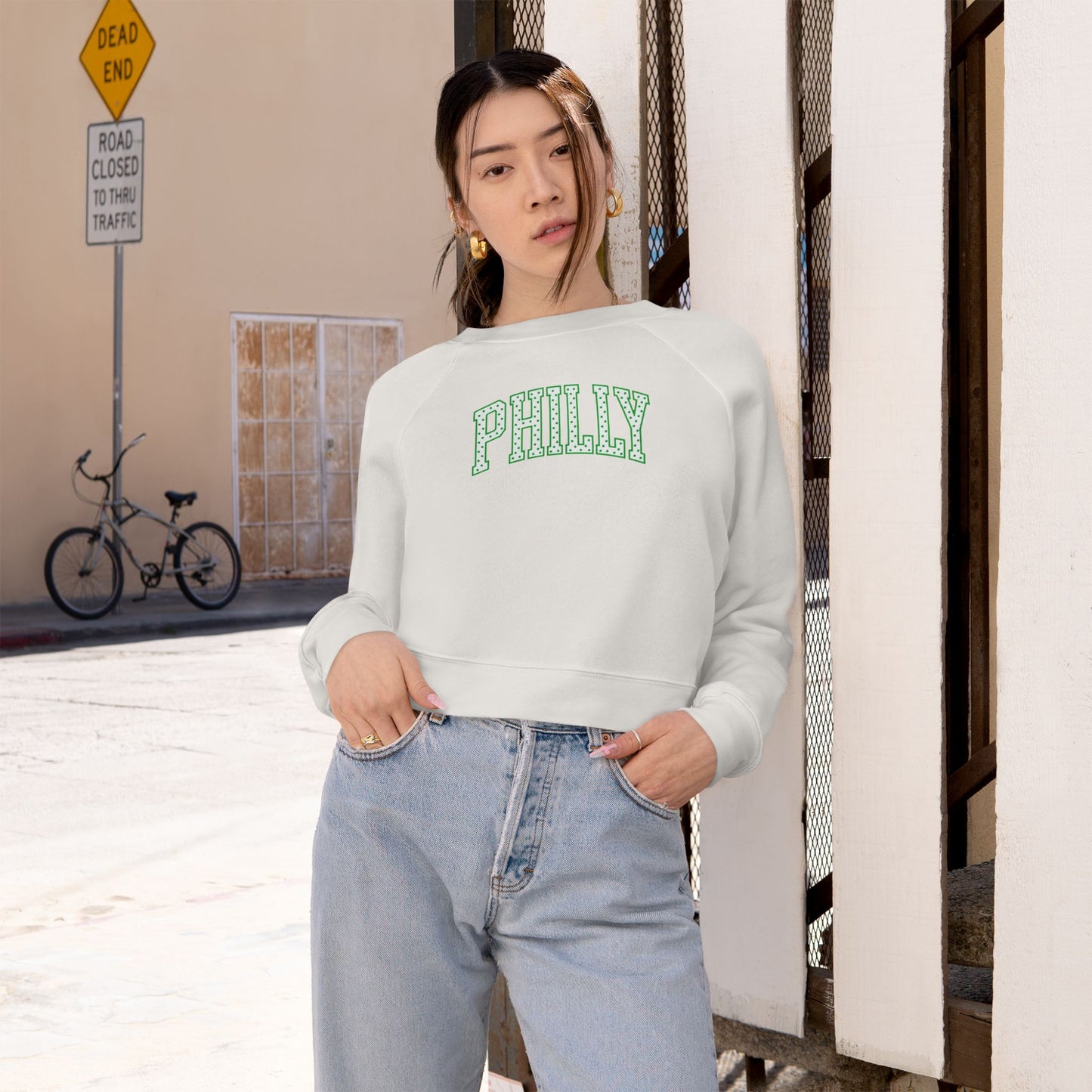 PHILLY Kelly Green Polka Dot Cropped Sweatshirt