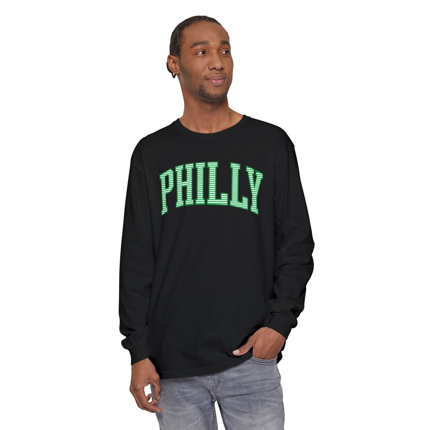 PHILLY Kelly Green Seersucker Long Sleeve Tee