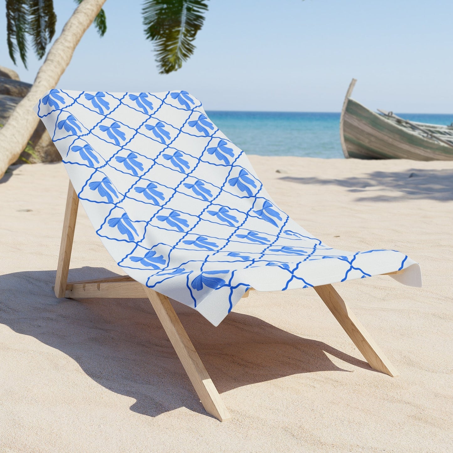 Blue Bow Croquette Beach Towel