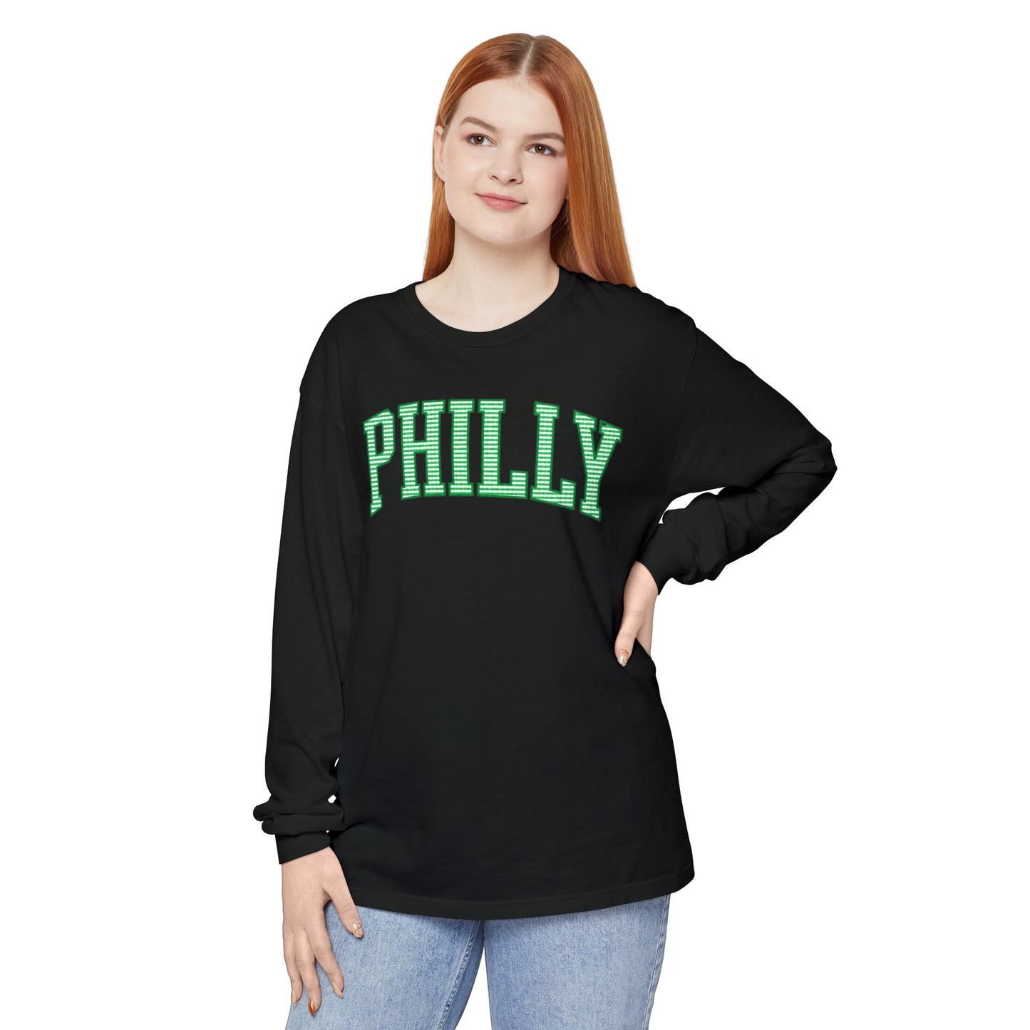 PHILLY Kelly Green Seersucker Long Sleeve Tee