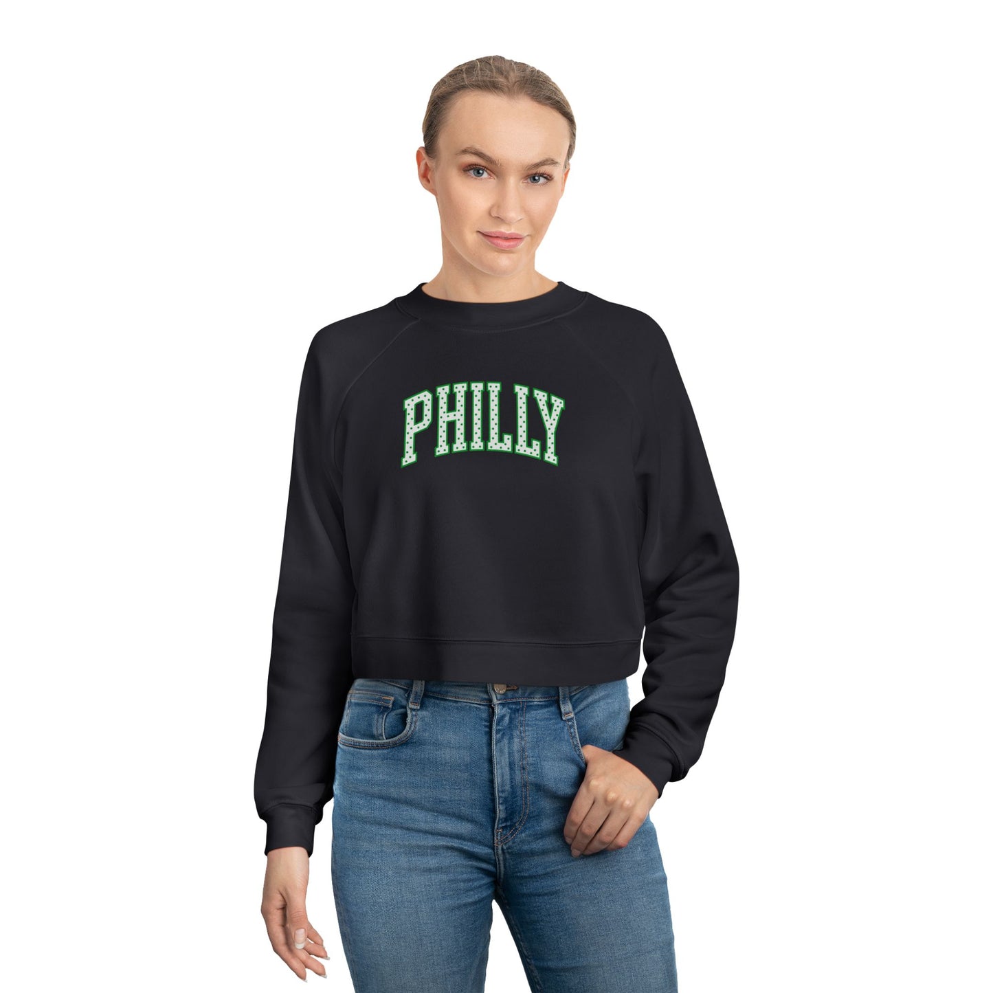 PHILLY Kelly Green Polka Dot Cropped Sweatshirt