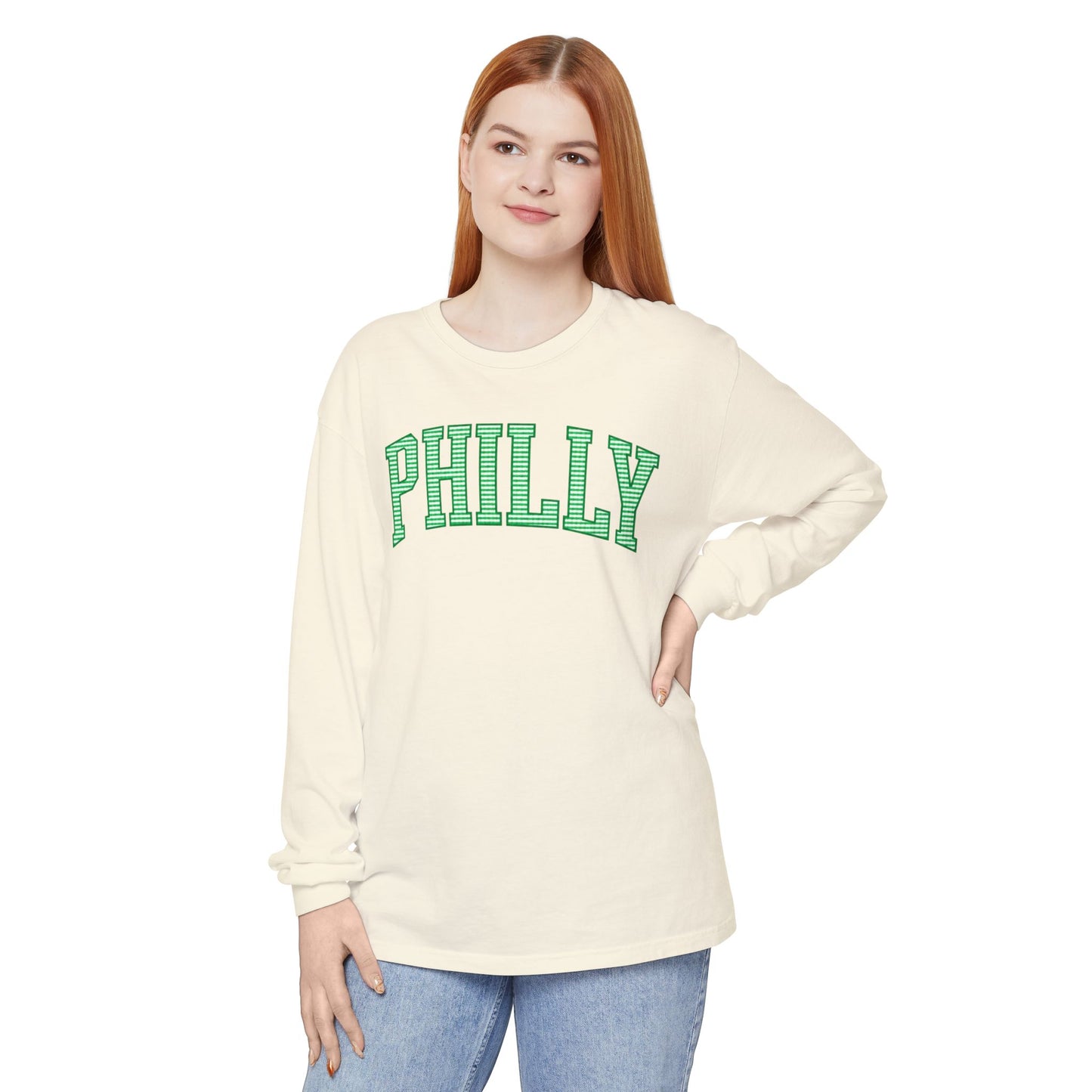 PHILLY Kelly Green Seersucker Long Sleeve Tee
