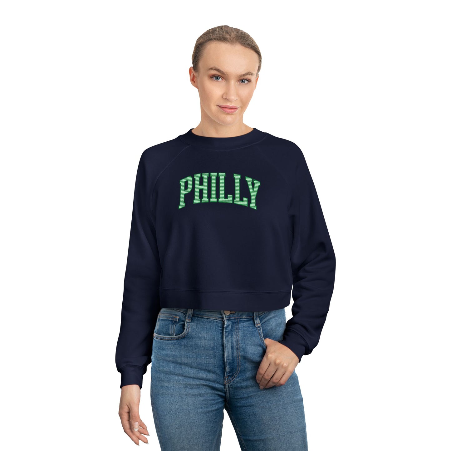 PHILLY Diagonal Kelly Green Women's Cropped Fleece Pullover