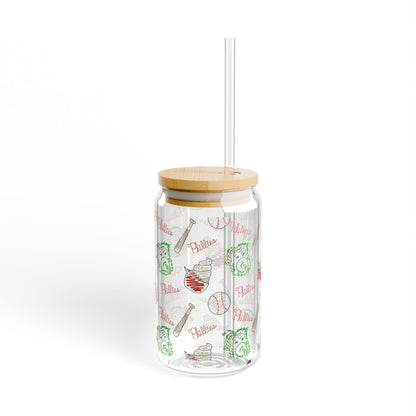 Phillies Glass Cup w/Lid, 16oz