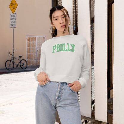 PHILLY Diagonal Kelly Green Women's Cropped Fleece Pullover