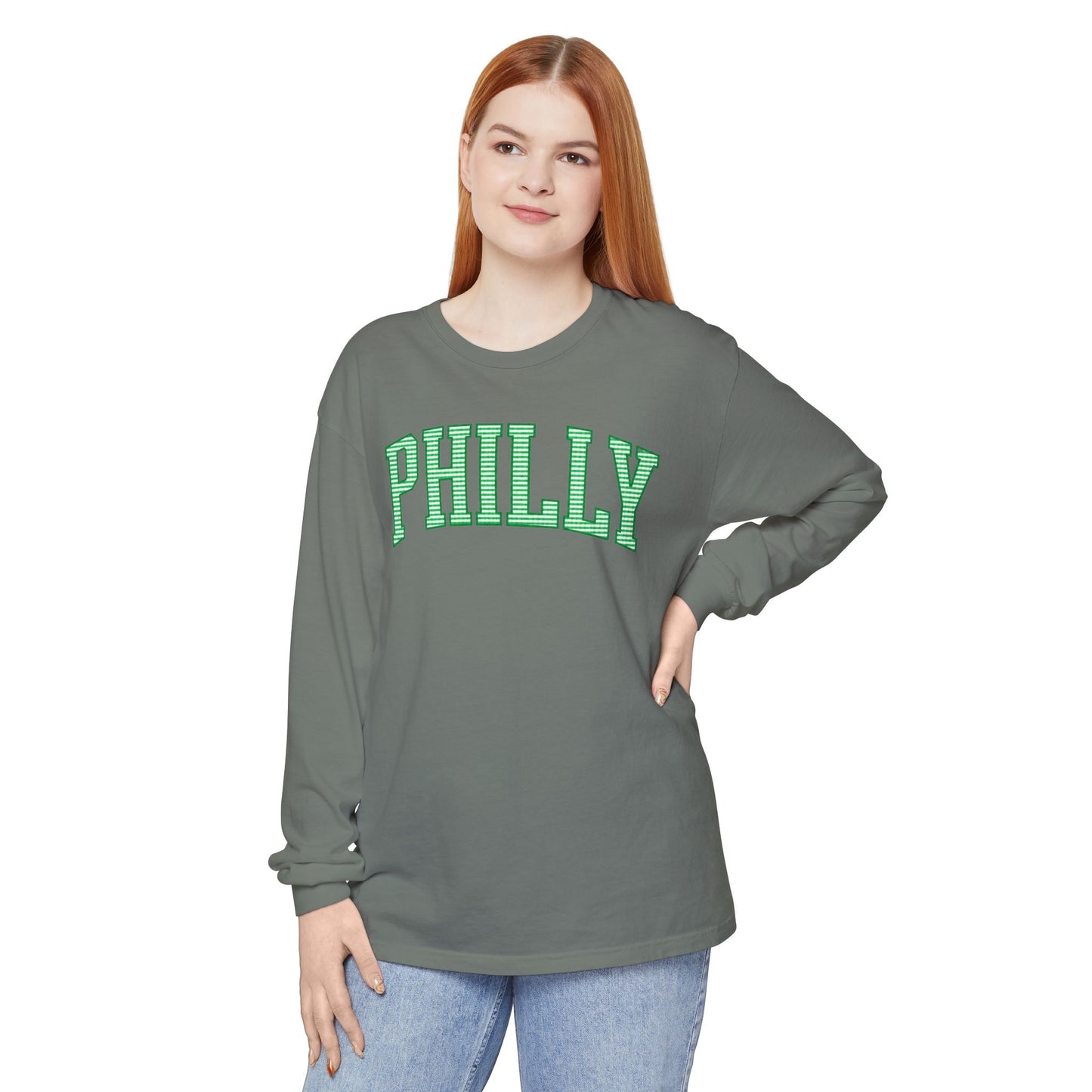 PHILLY Kelly Green Seersucker Long Sleeve Tee