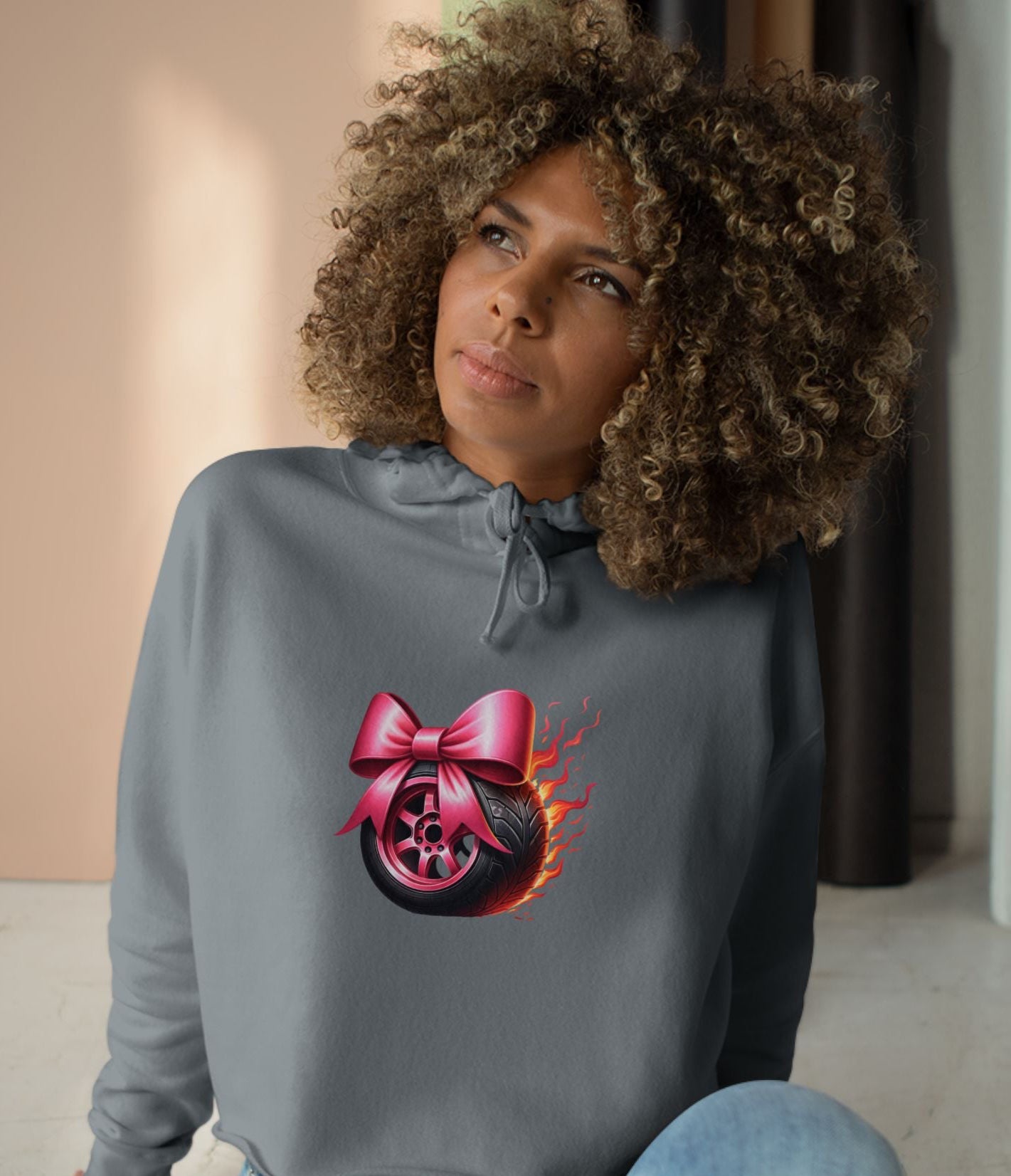 Burnout and Bows Crop Hoodie