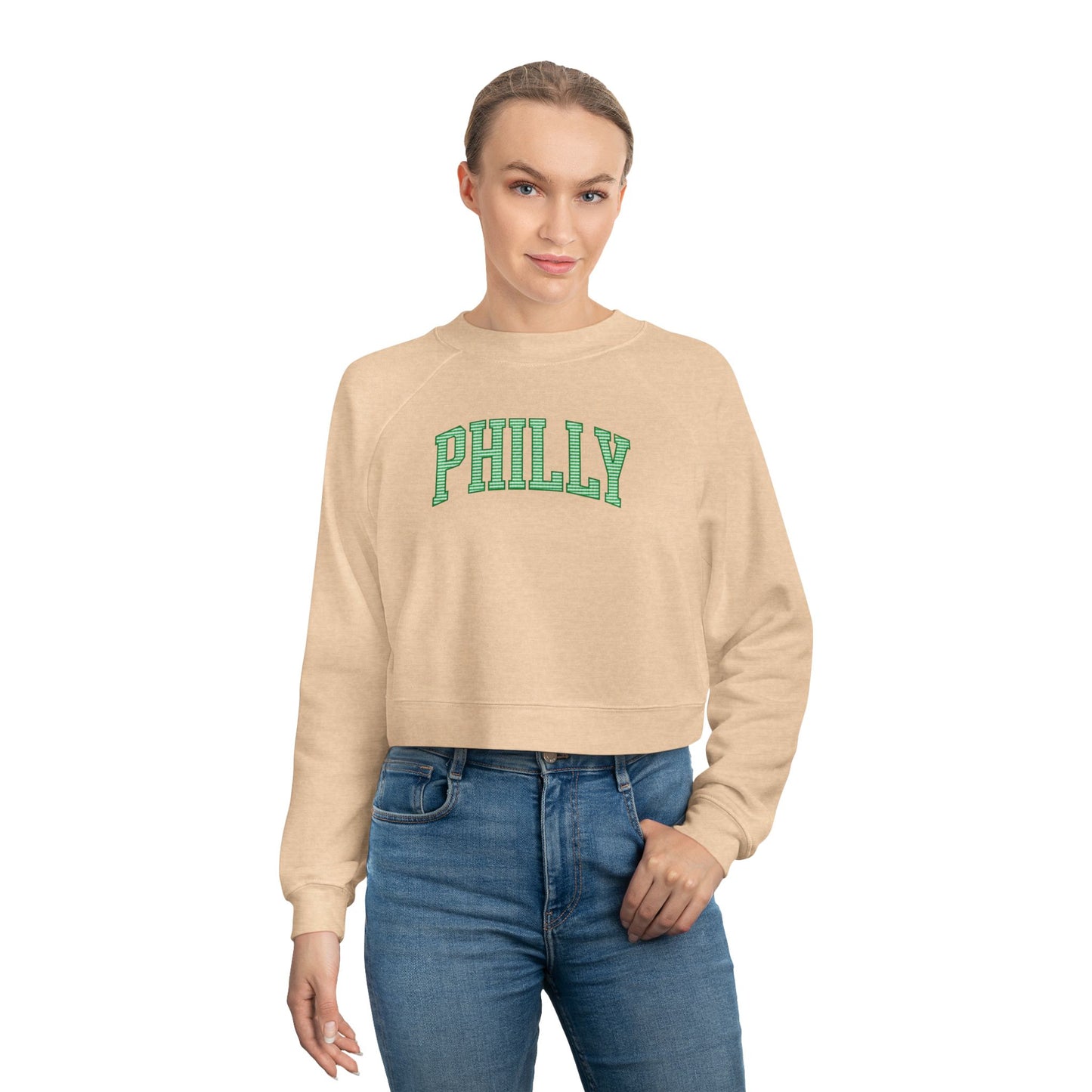 PHILLY Diagonal Kelly Green Women's Cropped Fleece Pullover