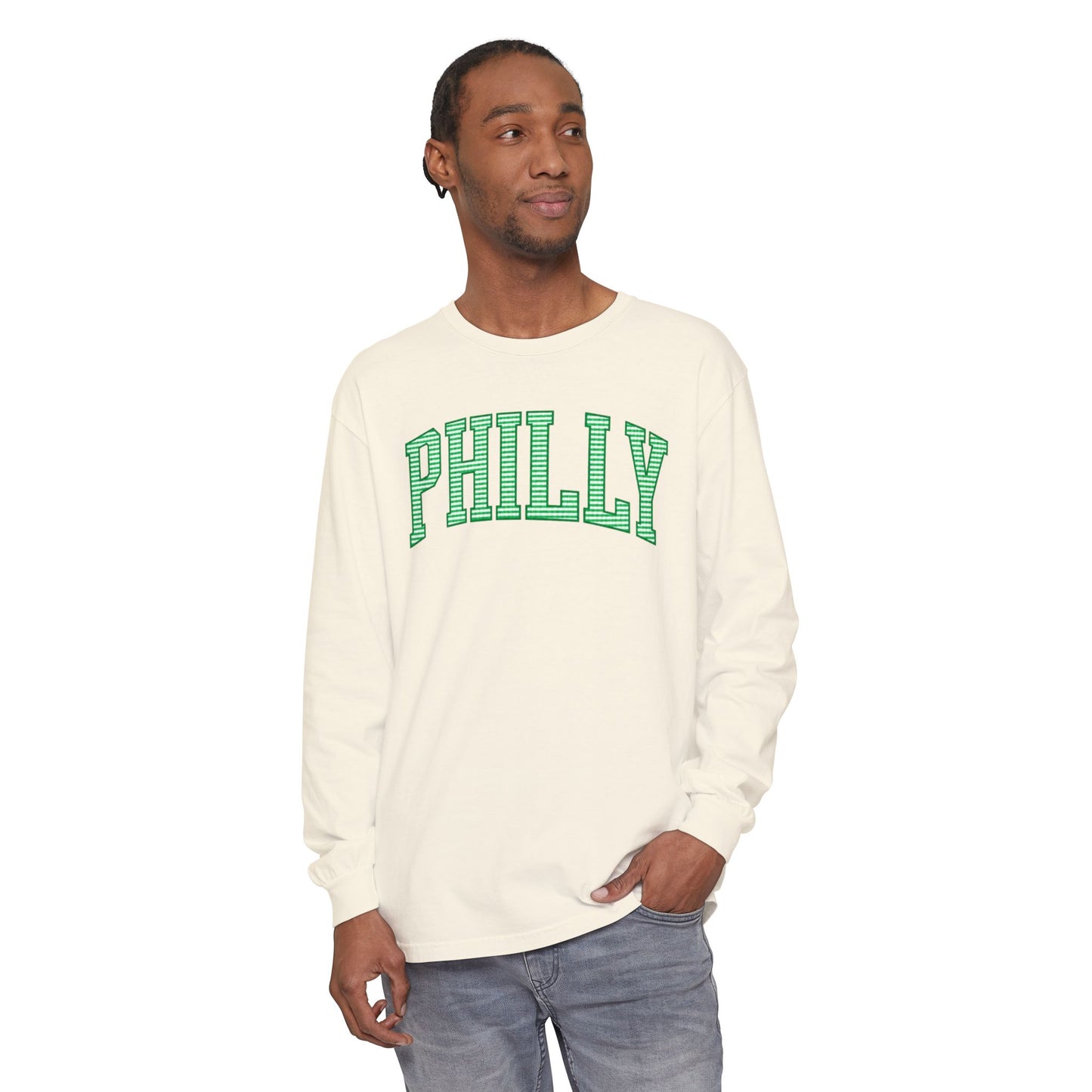 PHILLY Kelly Green Seersucker Long Sleeve Tee