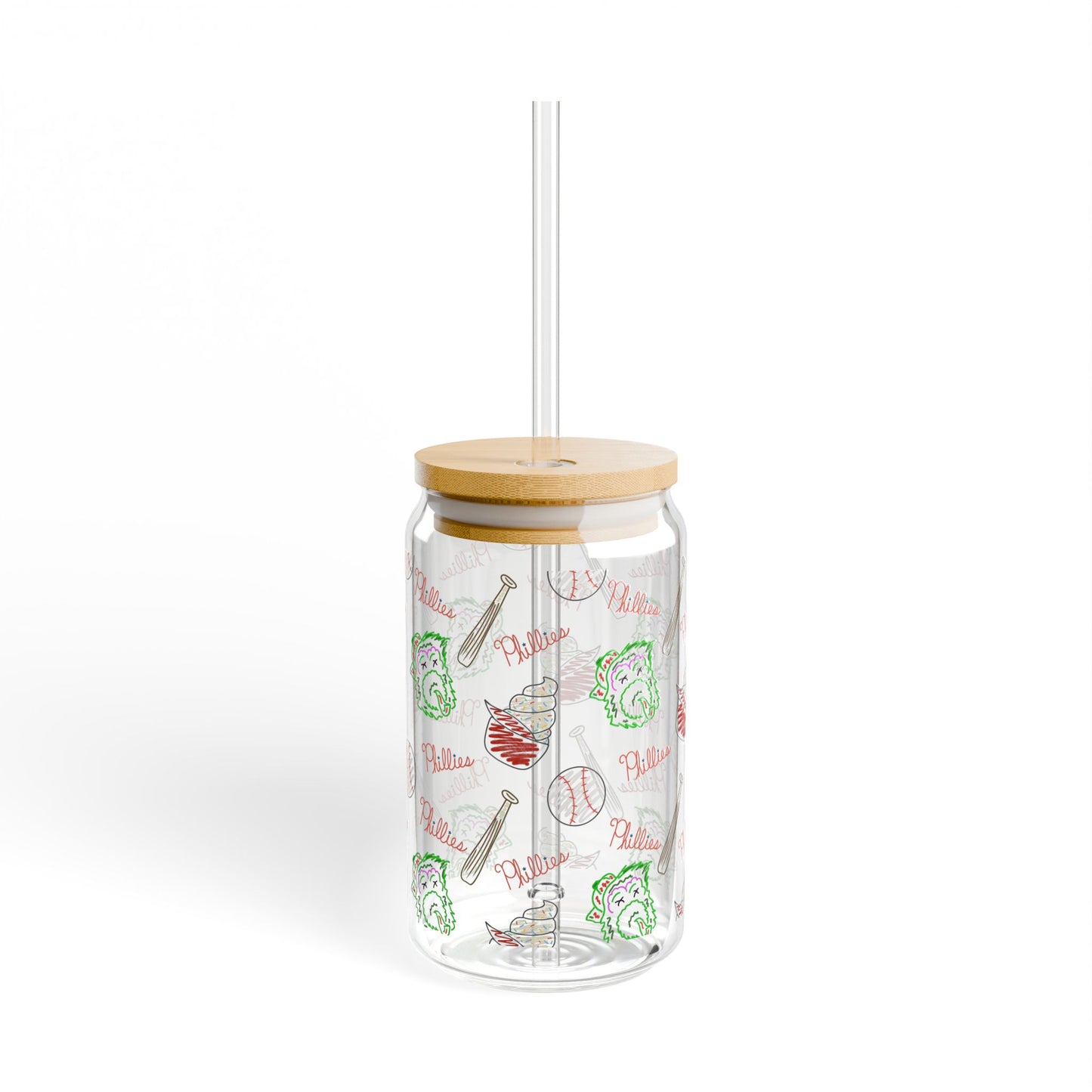 Phillies Glass Cup w/Lid, 16oz