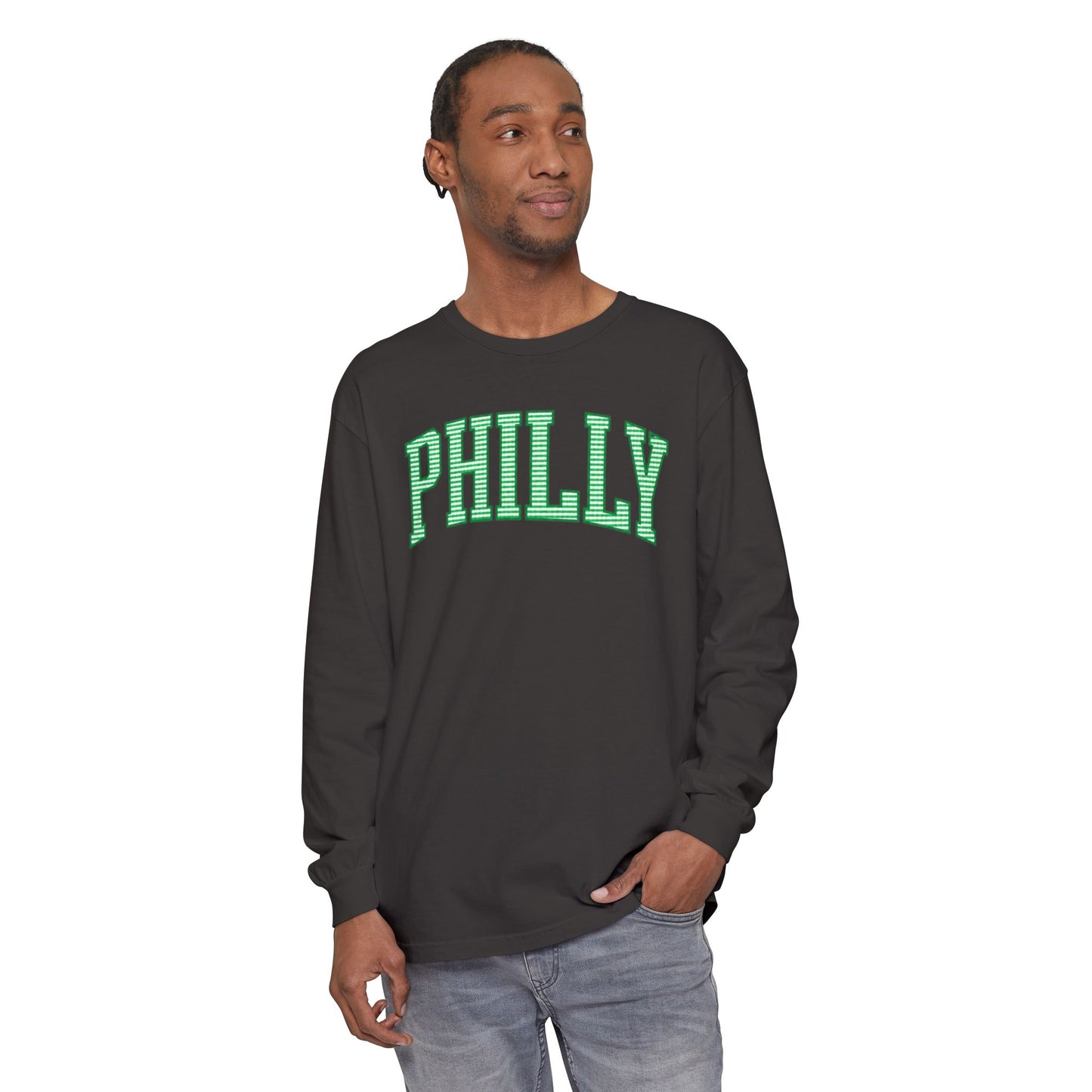 PHILLY Kelly Green Seersucker Long Sleeve Tee