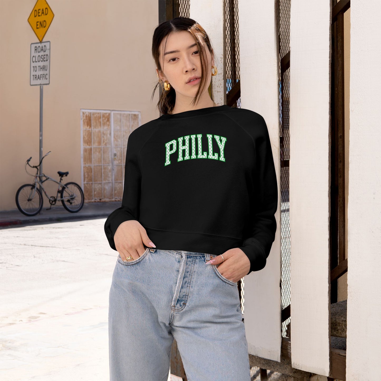 PHILLY Kelly Green Polka Dot Cropped Sweatshirt