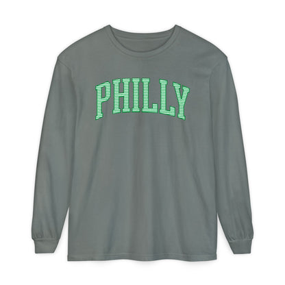 PHILLY Kelly Green Seersucker Long Sleeve Tee
