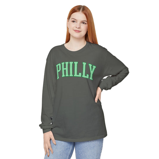 PHILLY Kelly Green Seersucker Long Sleeve Tee