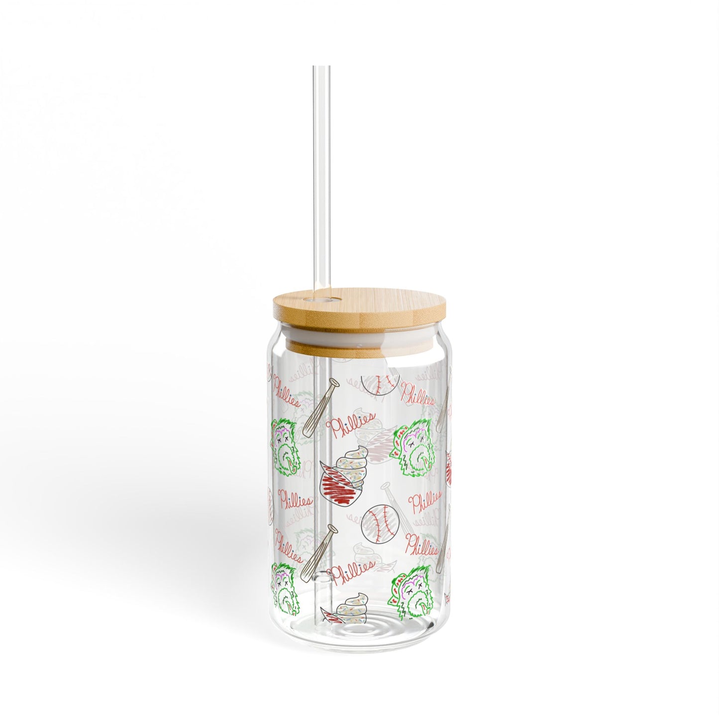 Phillies Glass Cup w/Lid, 16oz